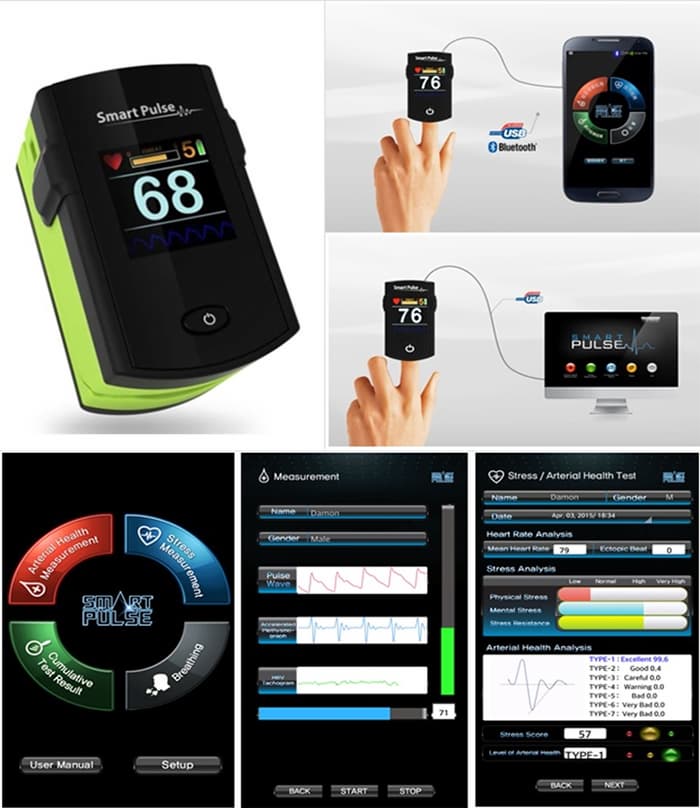 Smart  Pulse -<br> FINGER HEALTH TRACK<br>     Manage Stress/Sleep    <br>            Health Metrics  <br>       Circulation & Nervous <br>           Workout Guidance   <br>                Pain Relief